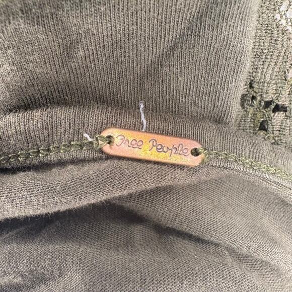 Free People Olive Green Crochet Sheer Boho Hippie Embroidered Top Sz S - Picture 4 of 5